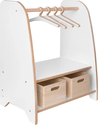 Produktbild von Kinder - Garderobe Kleiderschrank Kinder Kinderregal Kinderzimmer möbel Kleiderständer Regal Standgarderobe für Kinder mit 2 Boxen mit 4 Hacken S
