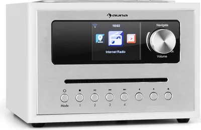 Produktbild von auna Silver Star Radio, Internetradio mit CD, Digitales DAb Radio mit Lautsprecher Klein, Digitalradio, Küchenradio, Musikanlage mit Bluetooth, Streaming, CD Player, DAB+, Wlan, Display, weiß