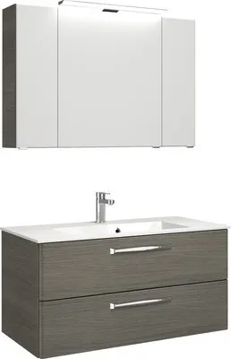 Produktbild von Pelipal Badmöbel-Set Kumba BxHxT 107 x 200 x 50 cm Frontfarbe graphit struktur quer mit Mineralguss-Waschtisch weiß 99.1