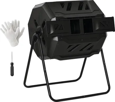 Image de Outsunny Composteur de Jardin - bac à Compost pour déchets - Rotatif 360° - Double Chambre 160 L - Acier PP Noir