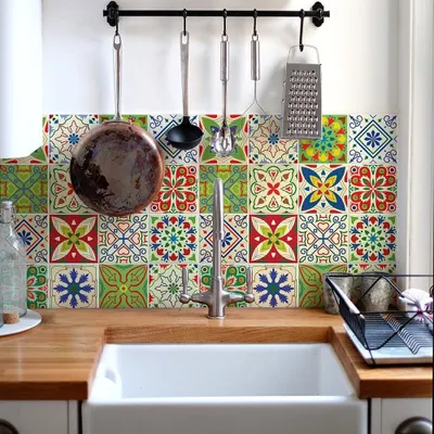 Obrázok produktu pre Samolepky na dlaždice 24 kusov, 10x10 cm, vodoodolné PVC, Azulejos štýl, pre kúpeľňu a kuchyňu
