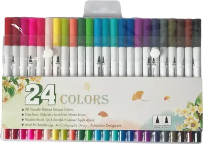 Obrázok produktu pre 24 farieb akvarelových pier s dvoma hrotmi, sada štetcových pier s vláknovým hrotom