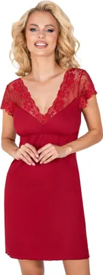 Produktbild von Donna Damen kurzes Nachthemd/ Negligee Kurzarm mit eleganter Spitze, Burgund Spitze, Gr. 36