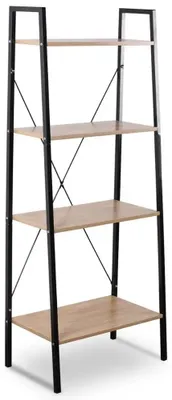 Image de Étagère de rangement - 4 étagères - Structure en métal - Plateaux en bois - Dimensions : 60 x 35 x 148 cm - Couleur : noir et chêne clair