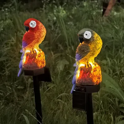 2er-Set Solarlampen Papageienform LED warmweiß für Garten
