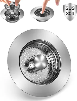 Produktbild von 3-in-1 Abflusssieb für Küchenspüle, 304 Edelstahl, Pop Up Waschbeckenstöpsel, Anti Verstopfung, Bounce Core Siebkorbfilter