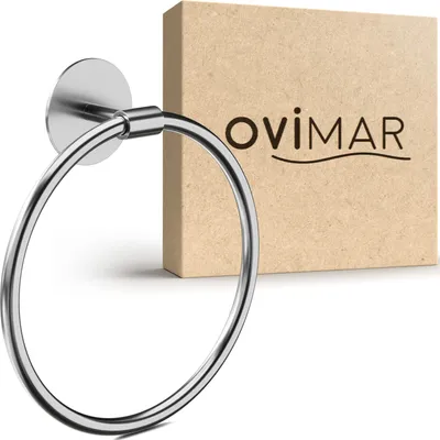 Produktbild von ovimar Handtuchring Bovbjerg rund | Edelstahl Silber | Handtuchhalter ohne Bohren zum Kleben | modernes Design | Wandbefestigung | für das Badezimmer, Gäste WC oder Küche
