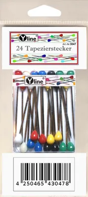 Tapetenstecknadeln, 24 Stück, bunt, ca. 60 mm, Kunststoffkopf
