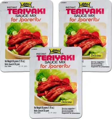 Produktbild von 3er Pack LOBO Teriyaki Sauce Mix (3x 50g) | Marinade-Mix für Spareribs