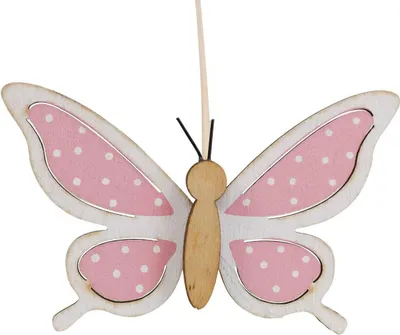 Produktbild von Rosa Schmetterling Deko Stecker Holz 7,5cm 28cm Garten Frühlingsdeko Blumenstecker 12 Stück