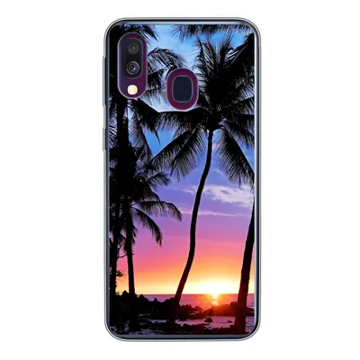 Produktbild von MuchoWow® Handyhülle Schutzhülle Hülle für Samsung Galaxy A40 Der farbenprächtige Sonnenuntergang hinter einer Reihe von Palmen auf Hawaii Silikon Softcase Handy Hülle - Handy-Tasche