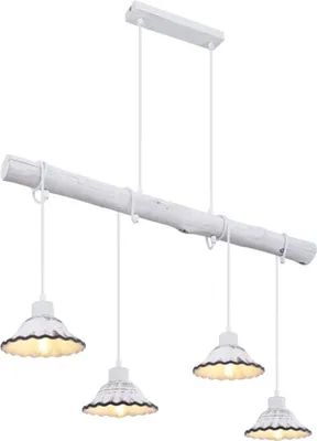 Obrázok produktu pre Globo Lighting Závesné svietidlo kov bielený, drevo biele, keramika biela, čierna, kábel textil biely, kábel na ovinutie, DxŠxV: 850x170x1200mm, bez 4x E27 40W 230V
