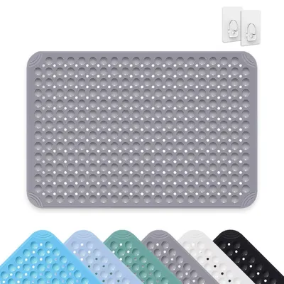 Image de Tapis de douche antidérapant, 60 x 90 cm, PVC gris, avec ventouses, lavable en machine