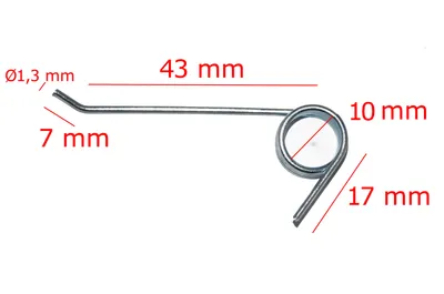A metal spring with measurement annotations.