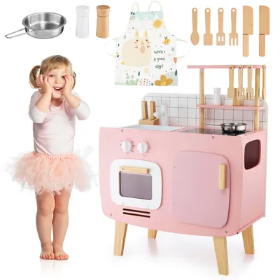 Immagine prodotto di Cucina retrò in legno con grembiule e accessori - rosa