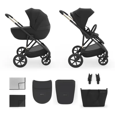 Obrázek produktu pro Kinderkraft PRIME 3 2v1 kočárek s korbičkou a sportovní sedačkou, lehký, skládací se sedačkou, velká kola, odpružení, do 22 kg, včetně, černý