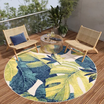 Immagine prodotto di Tappeto da esterno Tapiso PATIO, rotondo, moderno, beige, crema e blu, per camera da letto, 80 x 80 cm