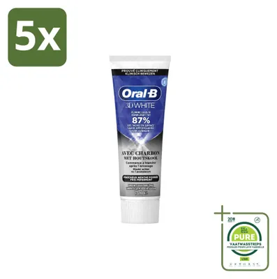 Obrázok produktu pre 5 ks zubnej pasty Oral-B 3D White s aktívnym uhlím – bielenie a hĺbkové čistenie – 75 ml – balenie