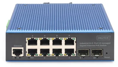 Produktbild von Digitus 8+2P Industrial Gigabit Ethernet PoE Switch L2 managed