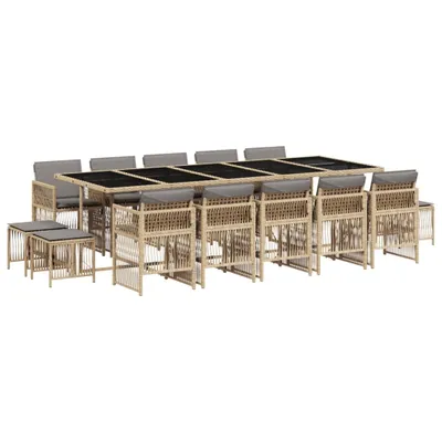 Produktbild von vidaXL 15-tlg. Garten-Essgruppe mit Kissen Beigemischung Poly Rattan