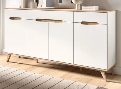 Produktbild von Sideboard "Hygge" weiß und Eiche Kommode skandinavisch 185 x 95 cm, Soft-Close