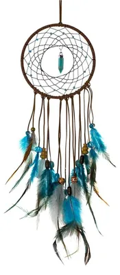 Productafbeelding van Grote, handgemaakte droomvanger – Droomvanger – Grote droomvanger – Indiase decoratieve droomvanger met steenparels en veren – Bruin/Blauw
