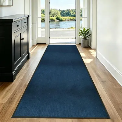 Produktbild von Läufer Teppich Blau 90 x 300 cm rutschfest waschbar Polyester