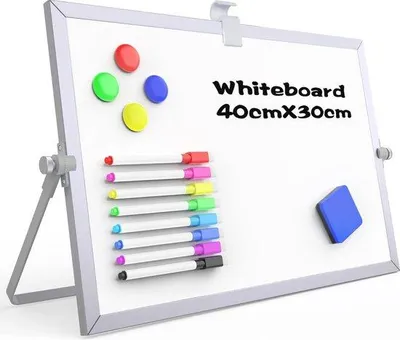 Produktbild von Famanu Whiteboard Tragbar Doppelseitig 30 x 40 cm - Magnetisches Mini Whiteboard mit Ständer für Zuhause und Schule