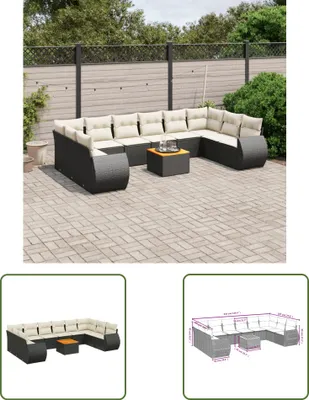 Produktbild von The Living Store 11-tlg. Garten-Sofagarnitur mit Kissen Schwarz Poly Rattan