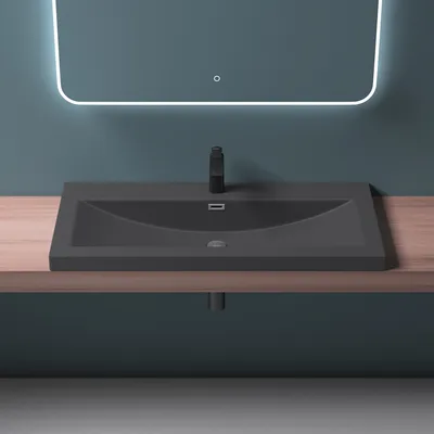Produktbild von Mai&Mai Waschbecken Mineralguss Matt Anthrazit 100x48x13cm, 1 Armaturenloch, mit Überlauf, Rechteckig, Hänge- & Aufsatzwaschbecken, inkl. Gussmarmor-Abdeckplatte