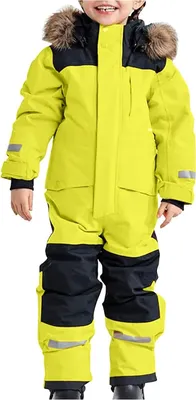Image de ASKSA Enfants Unisex Combinaison de Ski Epaissie Chaude Combinaison de Ski d'Hiver avec Capuche Combinaison de Neige Imperméable au Vent Combinaison d'Hiver,Jaune,Taille:80