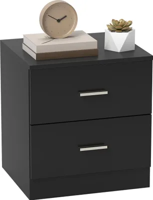 Obrázek produktu pro Noční stolek – komoda – 2 zásuvky – 45 x 39,5 x 49 cm – moderní marocký styl – do ložnice a obývacího pokoje – černý