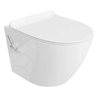 Produktbild von LAVITA Wand-WC Salto | HŠnge Toilette | WC mit Bidet-Funktion |  Toilettendeckel mit Absenkautomatik & Metallscharniere | Toiletten SpŸlrandlos HŠngend | Toilettenbecken | 370x490x395 cm | Wei§er Glanz