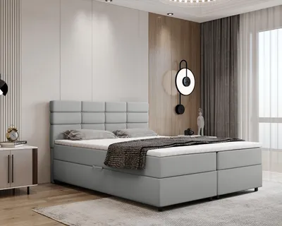 Produktbild von Boxspringbett 160x200, mit Bettkasten, Hellgrau, Matratze und Topper, Doppelbett, REVE, Panda Möbel