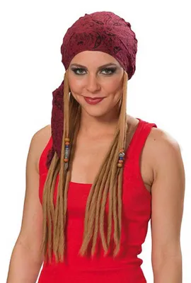 Produktbild von Bandana Perücke Dreads Dreadlocks rotes Bandana braune Zöpfe Headbang Rockstar Rock mit Muster weinrot weinrotes bandana