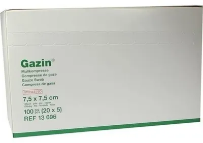 Imagen del producto de Compresas estériles Gazin, 7,5x7,5 cm, caja de 20 unidades (5 cajas)