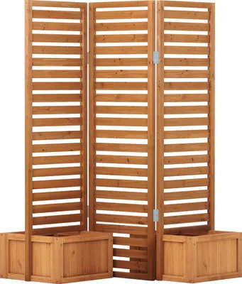 Imagen del producto de COSTWAY: Jardín vertical elevado con protección visual, enrejado plegable, 2 macetas con orificios de drenaje, y enrejado de madera para plantas trepadoras, diseño natural