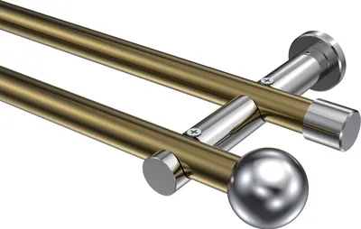 Produktbild von Interdeco Gardinenstange / Vorhangstange Messing Antik / Chrom, Typ Platon Luino (Kugel) ohne Ringe, 20 mm Ø 2-läufig, 440 cm