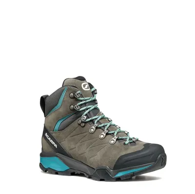 ZG Trek GTX Trekking Schuhe für Damen von Scarpa in Grau mit blauen Akzenten und Schnürung.
