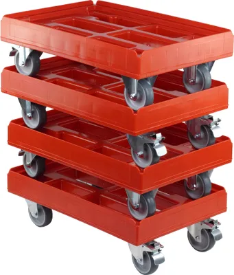 Produktbild von 4 Stück Hygienetransportroller 600 x 400 mm mit 2 Bock- und 2 Bremsrollen in Rot