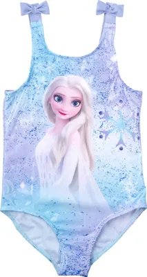 Produktbild von Disney Die Eiskönigin Badeanzug mit Schleifen für Mädchen - Elsa Frozen Kinder Schwimmanzug Blau 122-128