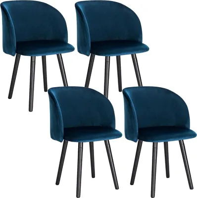 Imagen del producto de Conjunto de 4 sillas de comedor Happyment, color azul terciopelo, con reposabrazos, ideales para conferencias, con una altura de asiento de 47 cm