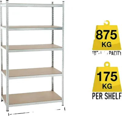 Immagine prodotto di Scaffale in metallo, 5 livelli, ripiani regolabili, portata 875 kg, 200x100x50cm-G