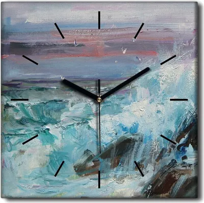 Produktbild von Coloray Uhr auf Leinwand 30x30 cm Wand Uhr Dekoration Wohnzimmer Segeltuch schwarze Hände -Seeküste Wellen