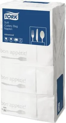 Produktbild von TORK 200 Bestecktaschen Soft Guten Appetit weiß 9.8 x 19.8 cm (13662)