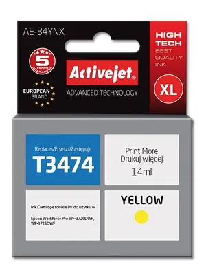 Produktbild von Activejet AE-34YNX Tintenpatrone (Ersatz für Epson 34XL T3474; Höchste; 14ml; gelb)