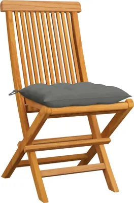 Produktbild von vidaXL Gartenstühle mit Grauen Kissen 6 Stk. Massivholz Teak