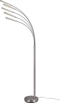 A modern, multi-headed floor lamp with a brushed metal finish.
