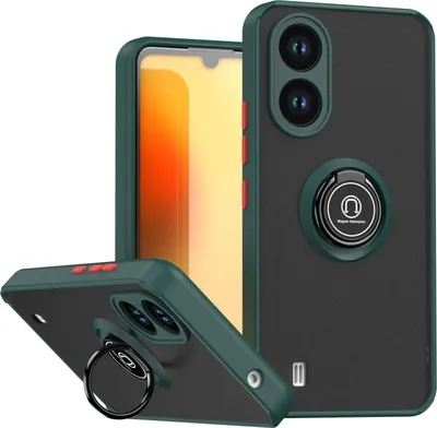 Produktbild von Hülle für ZTE Blade A33s Matte Transluzent TPU Stoßfest Schutzhülle mit Ring Halter Ständer dunkelgrün