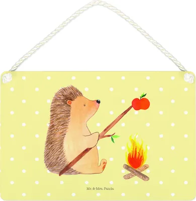 Produktbild von Mr. & Mrs. Panda wandtafel Igel Grillen DIN A4 - Gelb Pastell - Geschenk, Türschild, holzbild, Spruch, Motivation, Holzschild, Sinn Des Lebens, Wandbild Holz, Schild